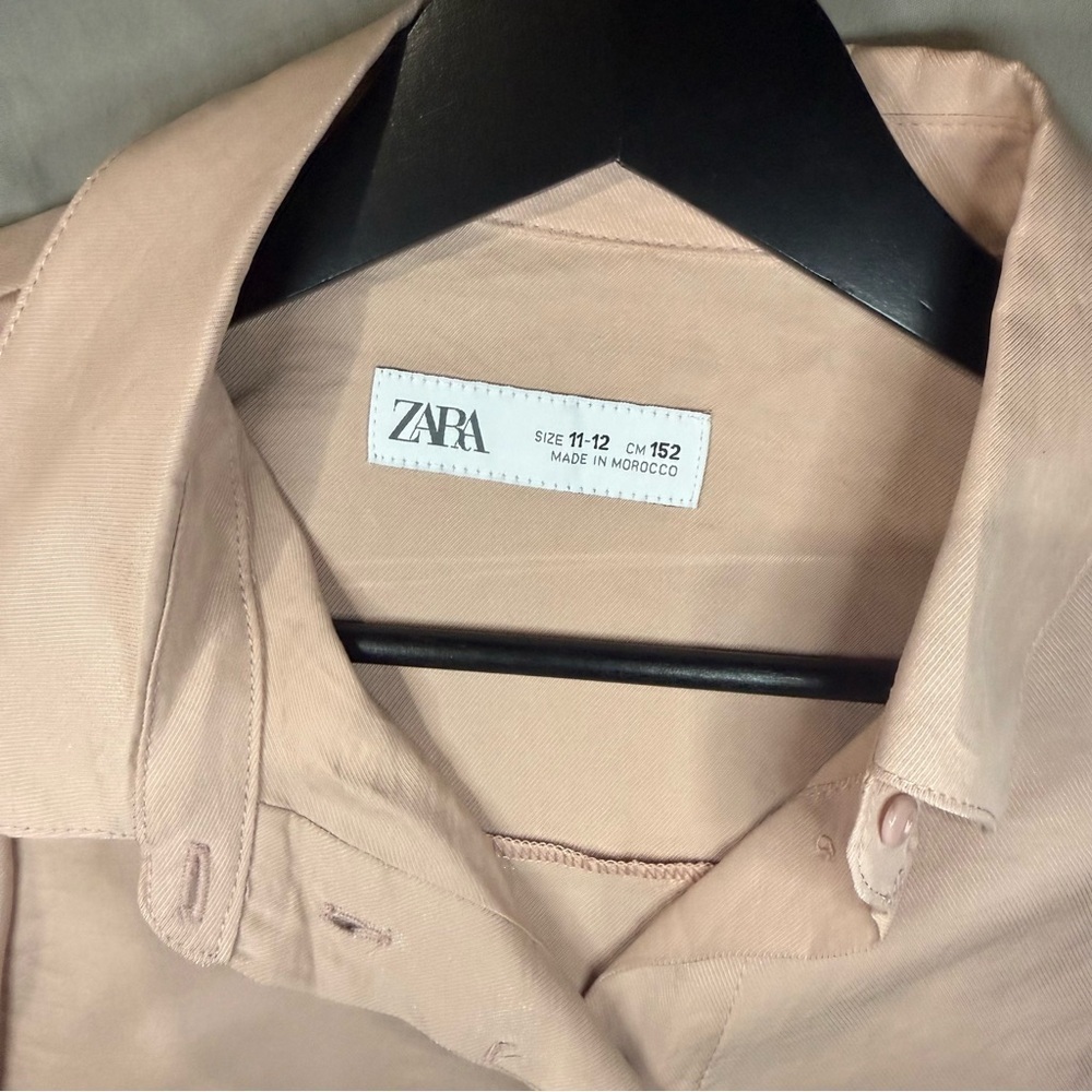 New Zara Kids 11-12 Light Pink Wrap Asymmetrical Button-Down Dress Shirt - Picture 3 of 7